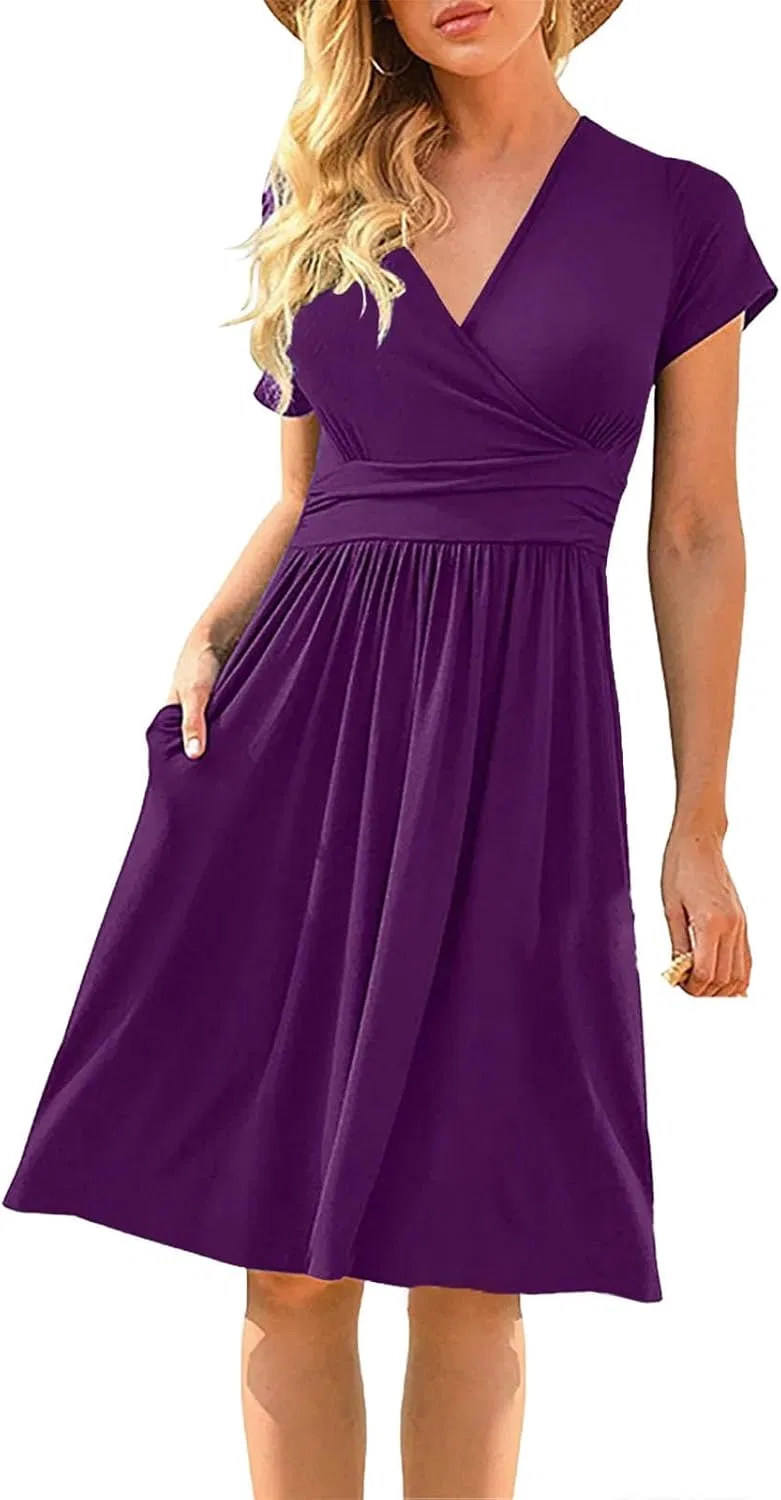 Женское платье-туника с V-образным вырезом Casual, Purple