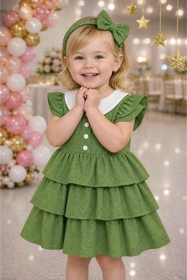 Детское платье для девочек с воланами Treemass, Green