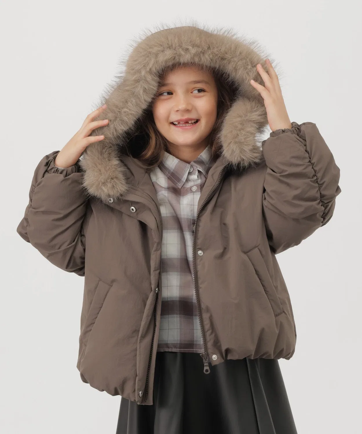 Детская куртка-пуховик с капюшоном Light Warm Puffer GLOBAL WORK, Коричневый