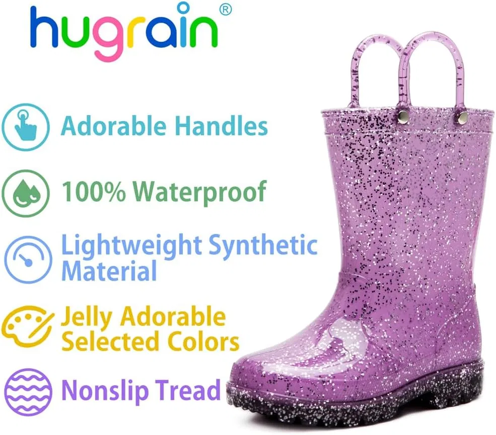 Детские дождевые сапоги для девочек с принтом HugRain, Glitter Purple — фото 3
