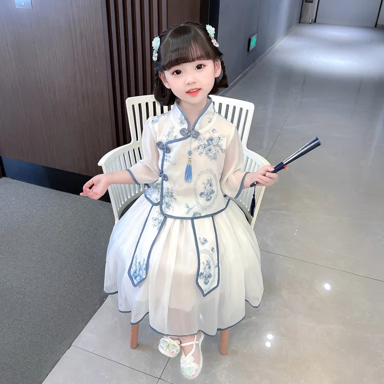 Детский комплект ханьфу в стиле вэньи Lanza, Blue And White Porcelain Color — фото 3