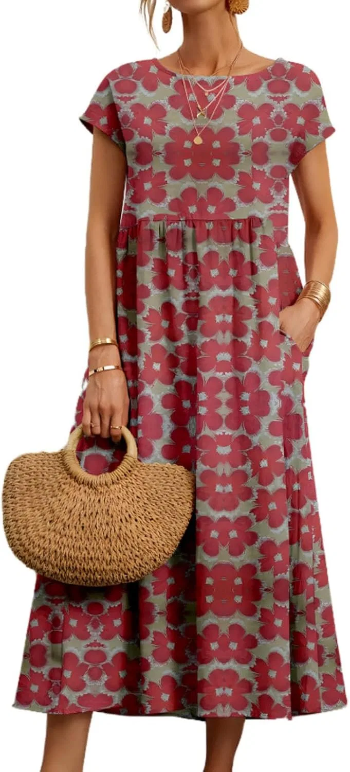Женское платье миди свободного кроя Cotton Linen, Red