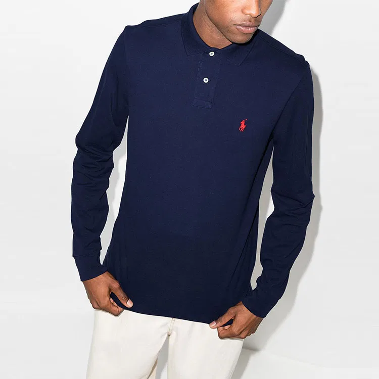 Мужское поло с длинным рукавом из сетки Polo Ralph Lauren, Newport Marine Blue — фото 4