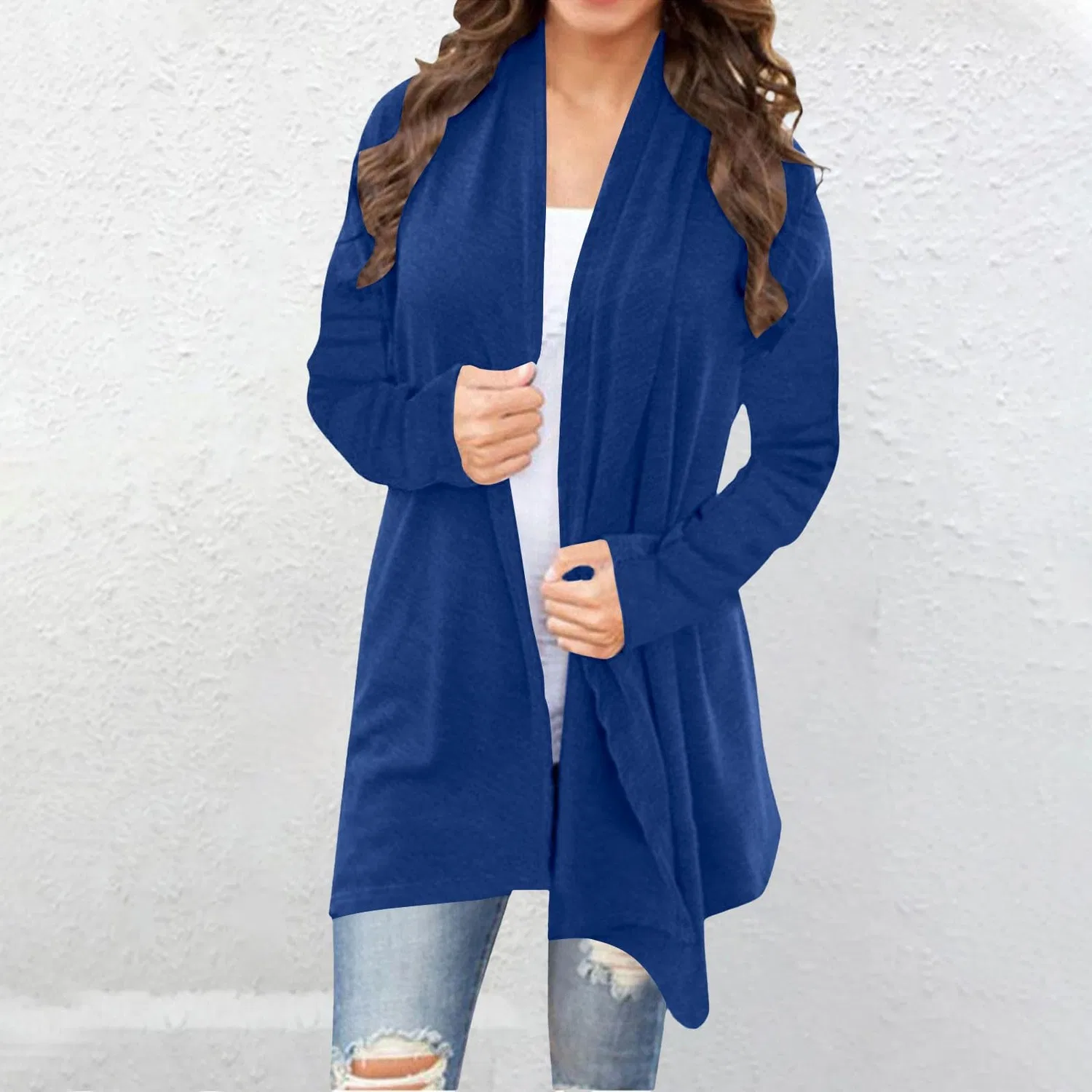 Женский кардиган с длинным рукавом Oversized Long Knit Open Front, Dark Blue — фото 2