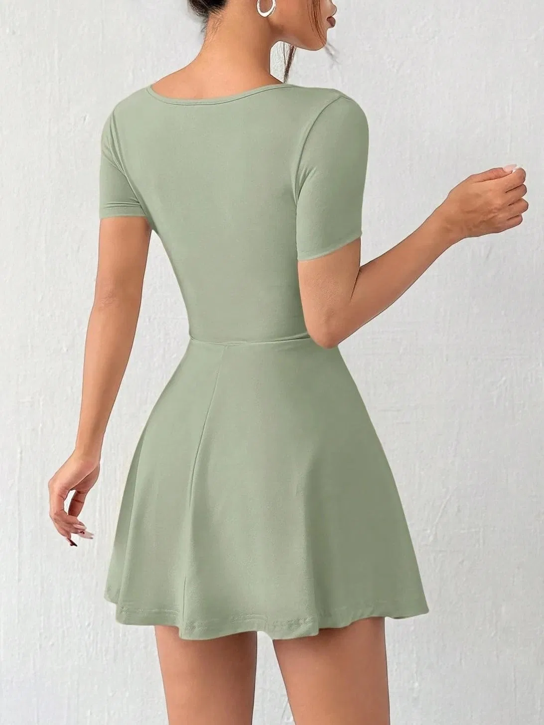 Женское A-силуэта мини-платье с длинным рукавом, Mint Green — фото 2