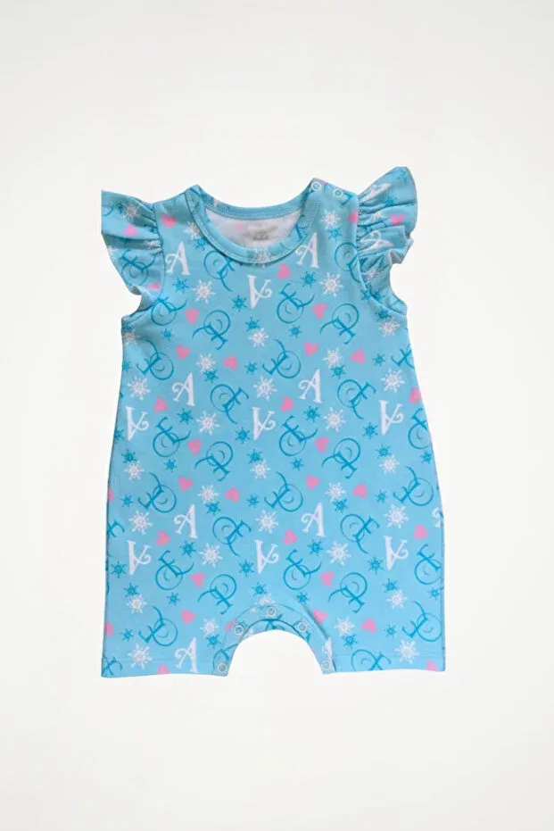 Детский комбинезон для девочек хлопковый с принтом Oeko-Tex 100% cotton baby girl romper Newteam, Blue