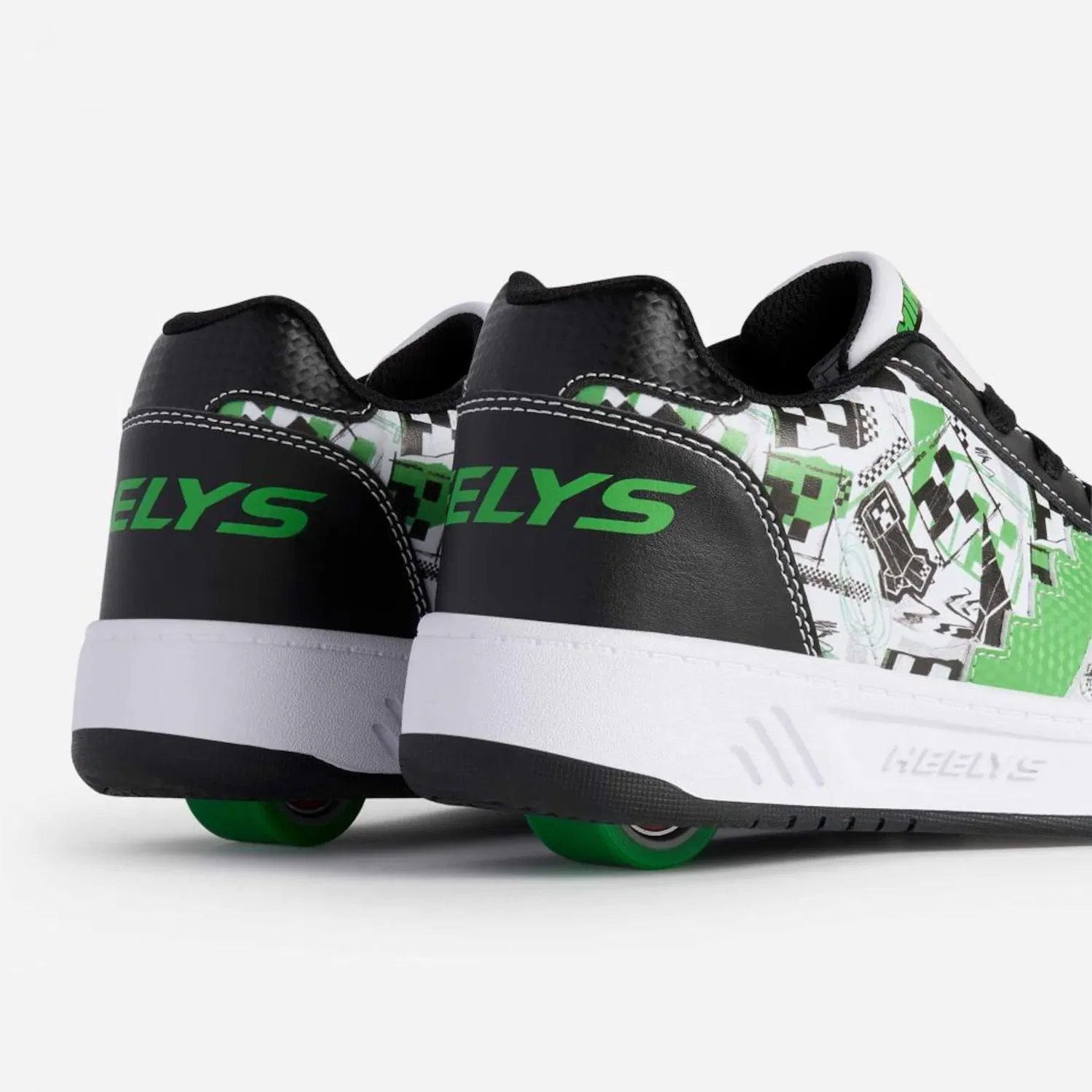 Детские кроссовки с роликами на подошве Minecraft Kama Heelys, White/Black/Green — фото 4