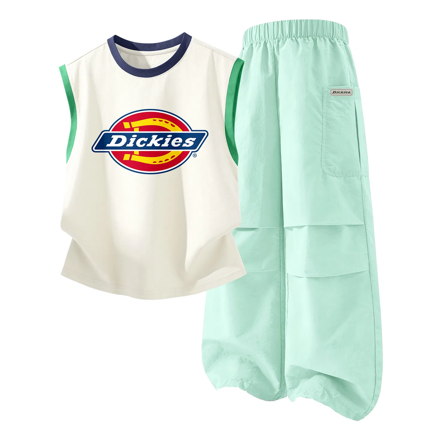 Детский комплект для девочек из футболки и шорт с принтом Dickies, Standard Orange-Blue+Long Hook-and-Loop K Black — фото 3