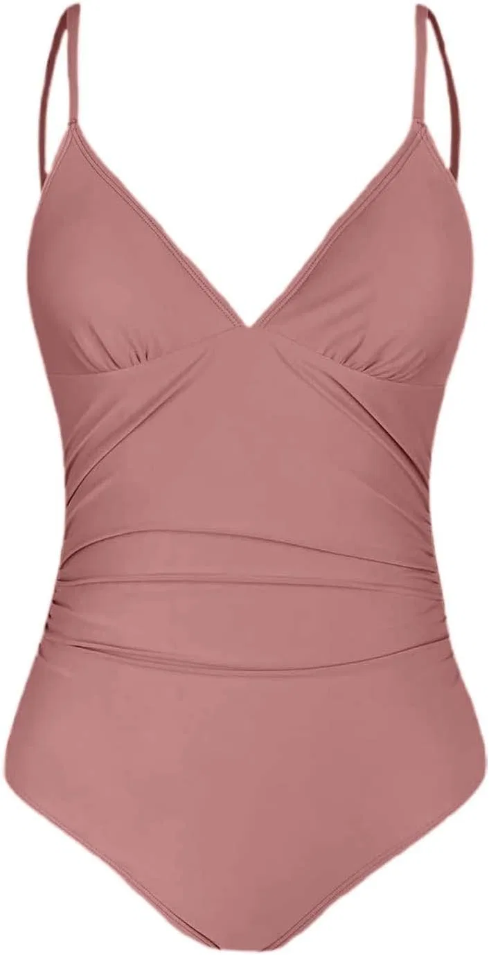Женский цельный купальник с V-образным вырезом и утяжкой живота, Rose Gold — фото 3