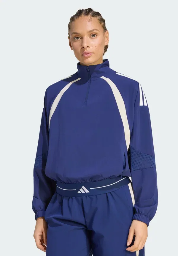 Куртка для тренировок Hyperglam с тремя полосками, цветными блоками, тканым верхом и молнией на четверть длины Adidas Performance, темно-синий