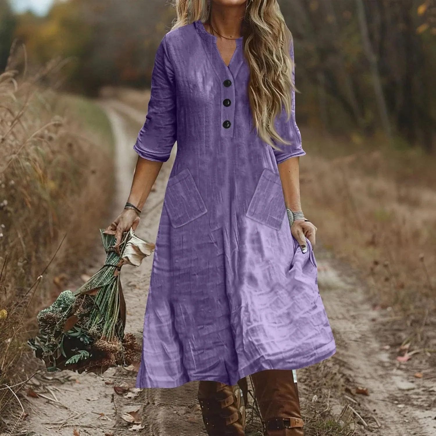 Женское платье-свитер свободного кроя с пуговицами, Purple — фото 4