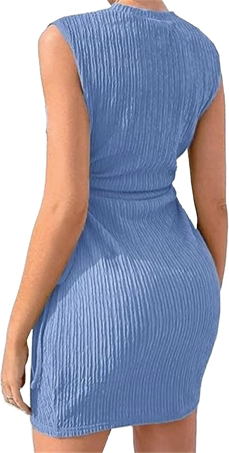 Женское облегающее мини-платье с вырезами, Ribbed Drawstring, Light Blue — фото 2