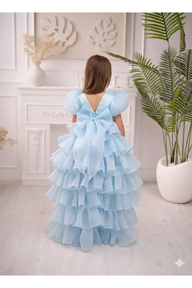 Детское платье для девочек с коротким рукавом из органзы Asel Kids, Blue