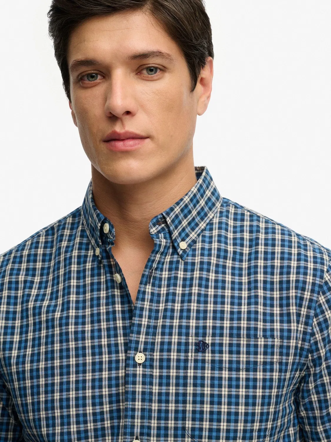 Рубашка с коротким рукавом Superdry Quays Navy Blue Check, темно-синий в клетку — фото 3