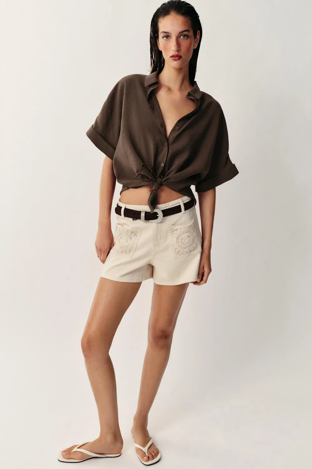 Вязаные крючком шорты Z1975 ZARA, Ecru