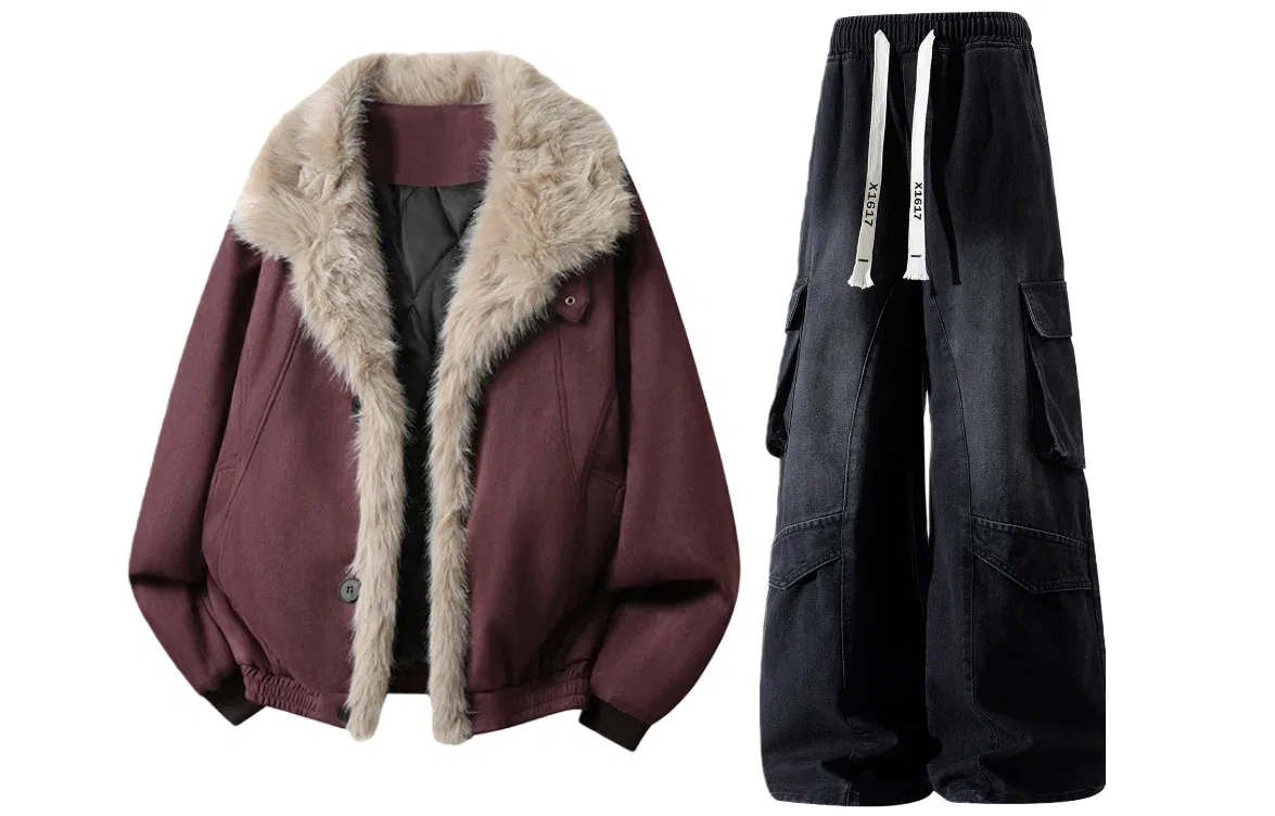 Детский комплект из утепленной куртки и брюк с воротником-стойкой X1617, Gray Puffer Jacket+Black Pants, Gray/Black — фото 4