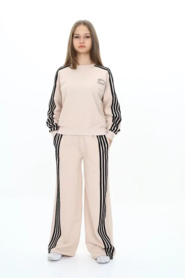 Детский спортивный костюм для девочек в полоску Oversize Sportswear Asortix, Beige