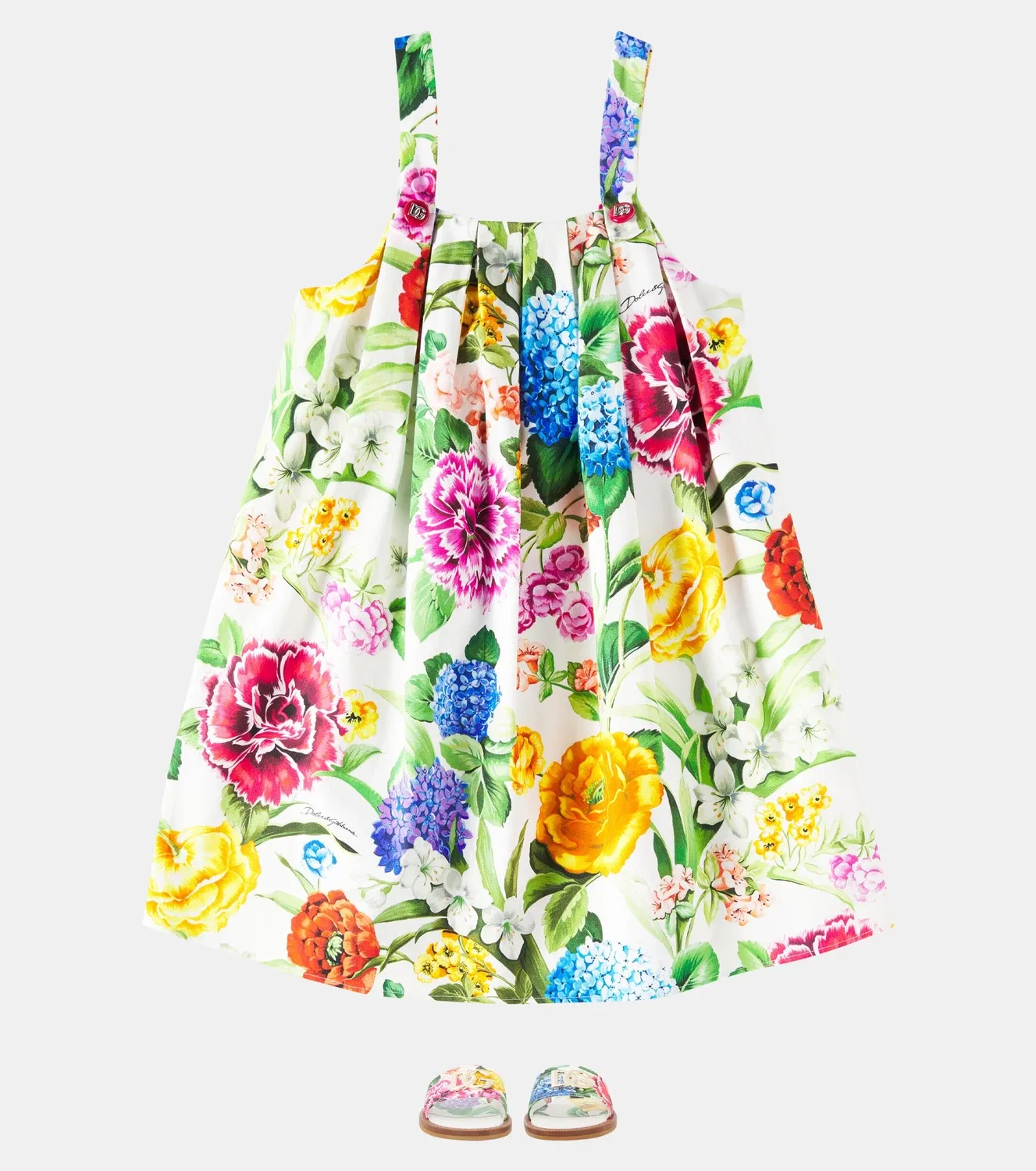 Платье хлопковое с цветочным принтом Dolce&Gabbana Kids, мультиколор — фото 2