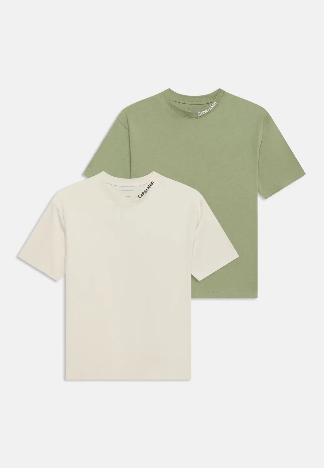 Футболки с логотипом, унисекс, комплект из 2 штук - базовая футболка Calvin Klein Jeans, Turtle Dove/Oil Green