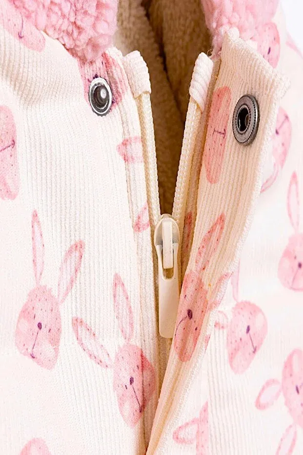 Детское пальто для девочек с принтом Cute Rabbit Patterned Dekubaby, Bej-Pudra Pembe — фото 3