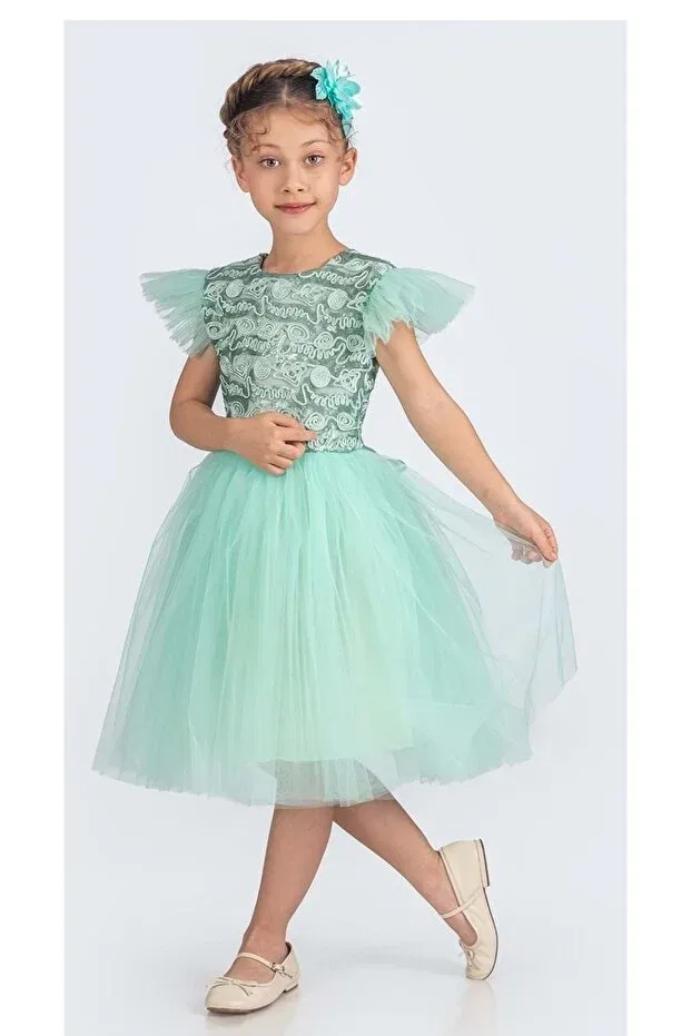 Детское платье из тюля с пайетками Mnk Baby&Kids, Mint Green — фото 4
