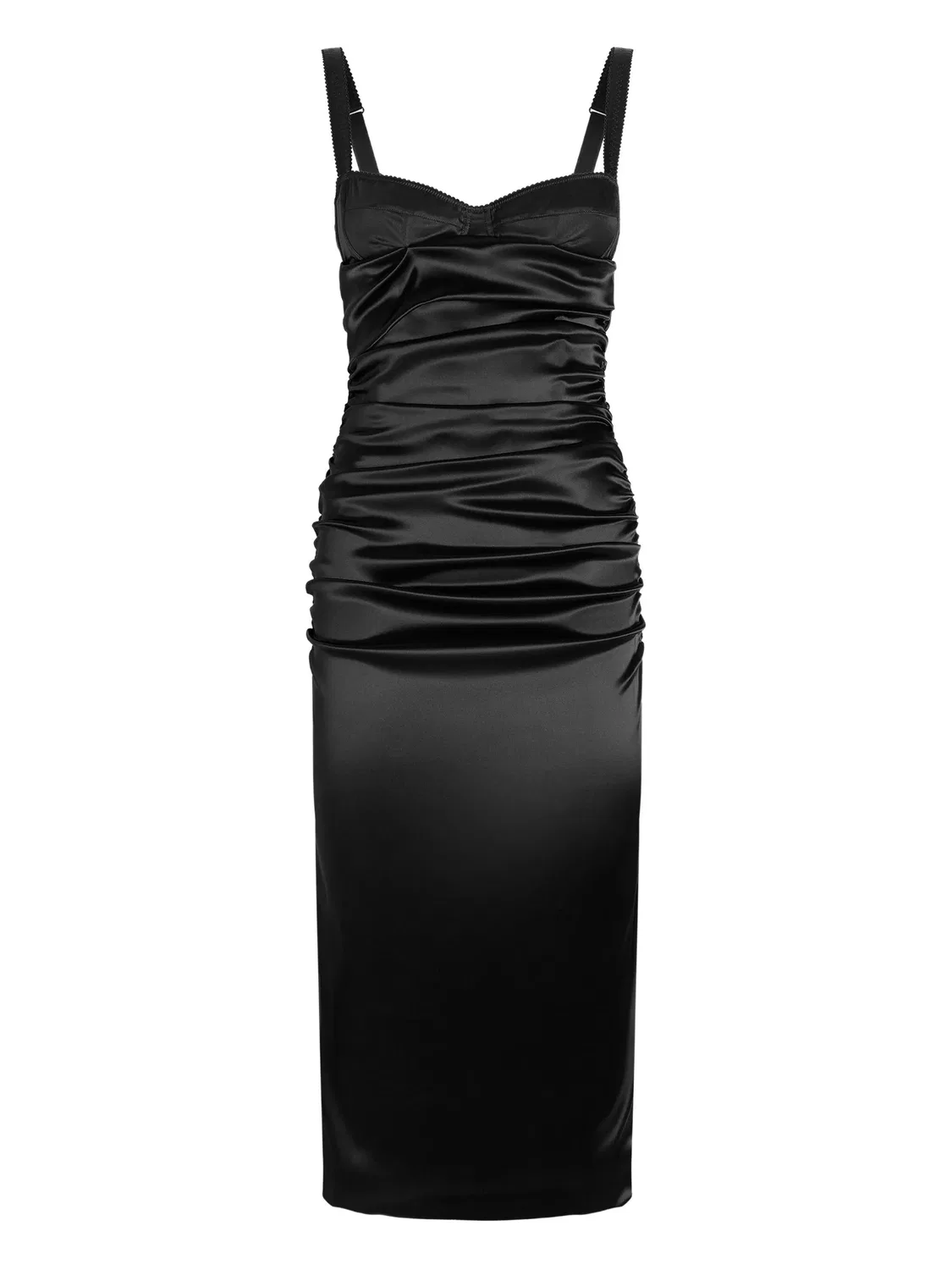 Платье из сатина с рюшами Dolce & Gabbana, черный