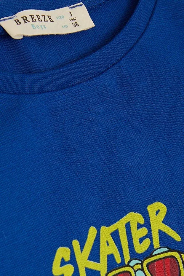 Детская футболка с длинным рукавом с принтом Skater with Glasses Dinosaur Printed Breeze, Saks Blue — фото 3