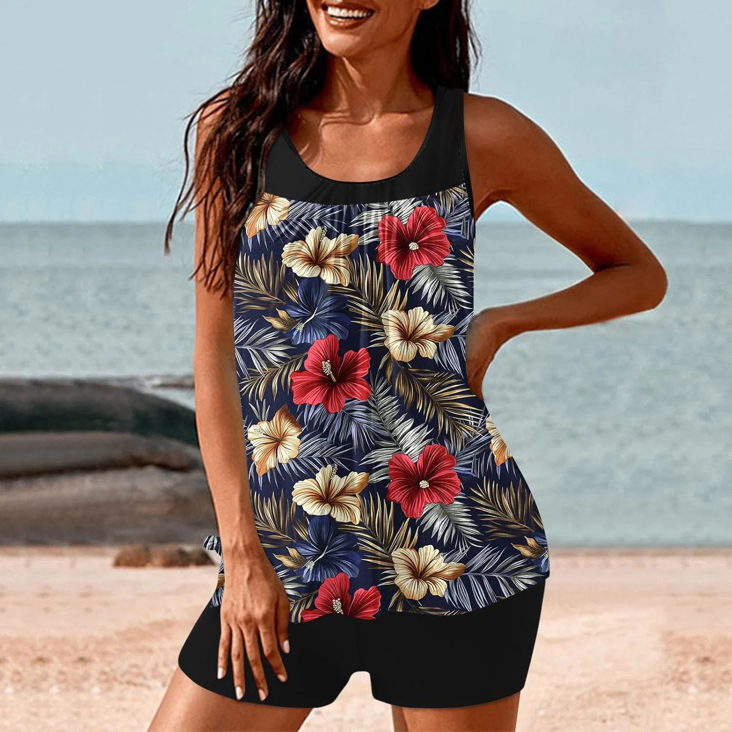 Женский купальник с цветочным принтом High Waisted Tankini, Multicolor — фото 3