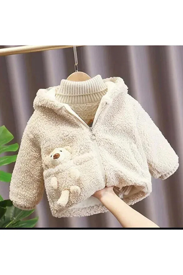 Детское пальто для девочек пушистое Miniklerstore, Nude Color