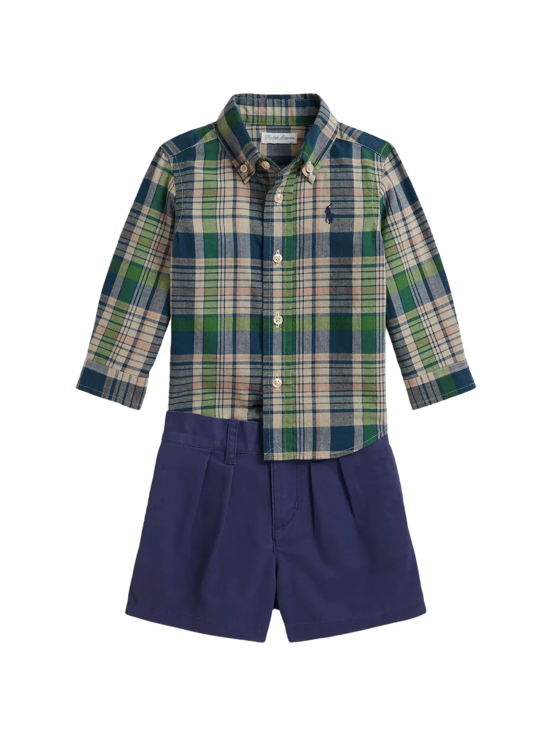 Комплект из топа и шортов в клетку Polo Ralph Lauren Kids, синий