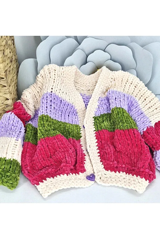 Детский кардиган для девочек оверсайз Hand Knitted Velvet Loose Crop Girl's Cardigan Evitle, Multicolor — фото 4
