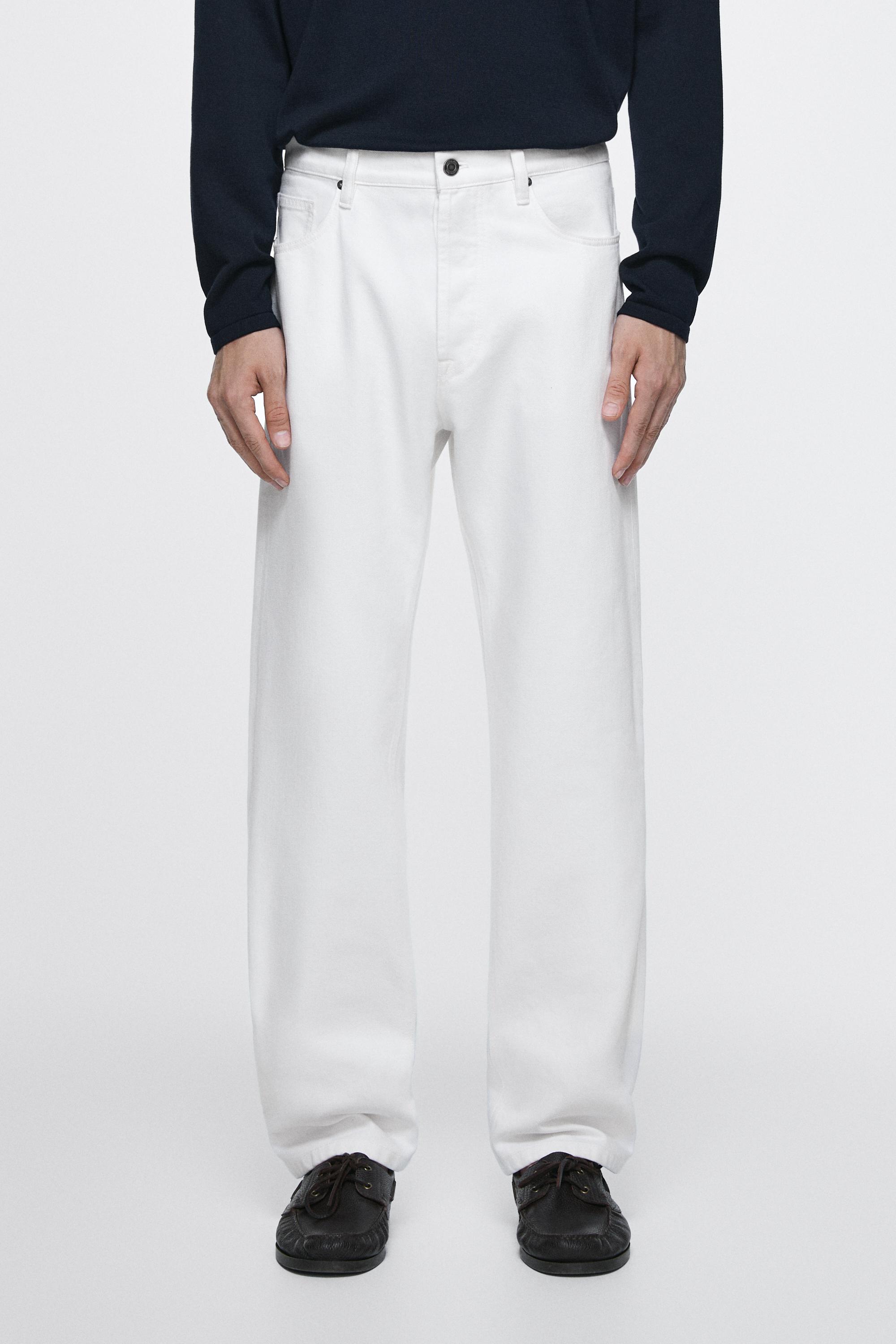 Брюки Massimo Dutti Straight-leg Denim-effect, белый