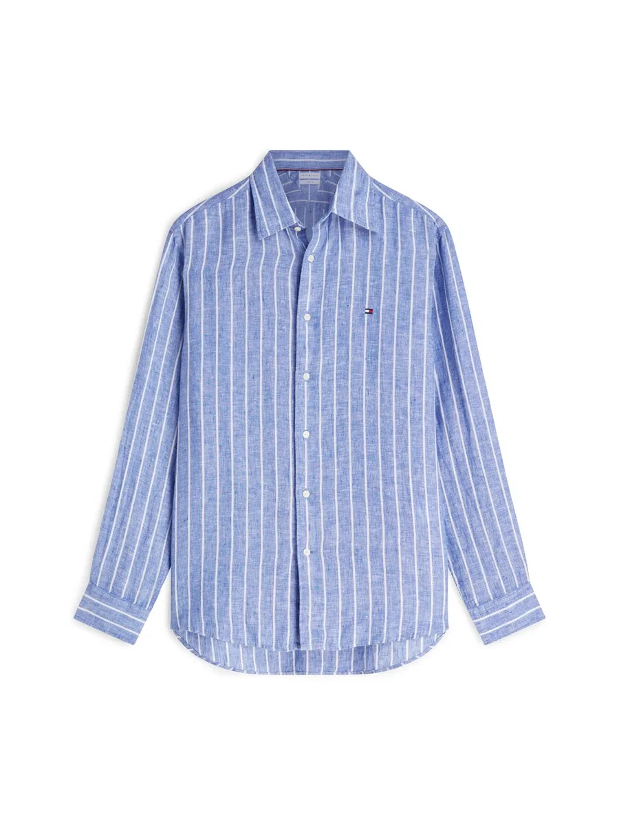 Рубашка TOMMY HILFIGER Regular fit Button Up Shirt 'Regular Fit Textured Stripe Pure' синего цвета