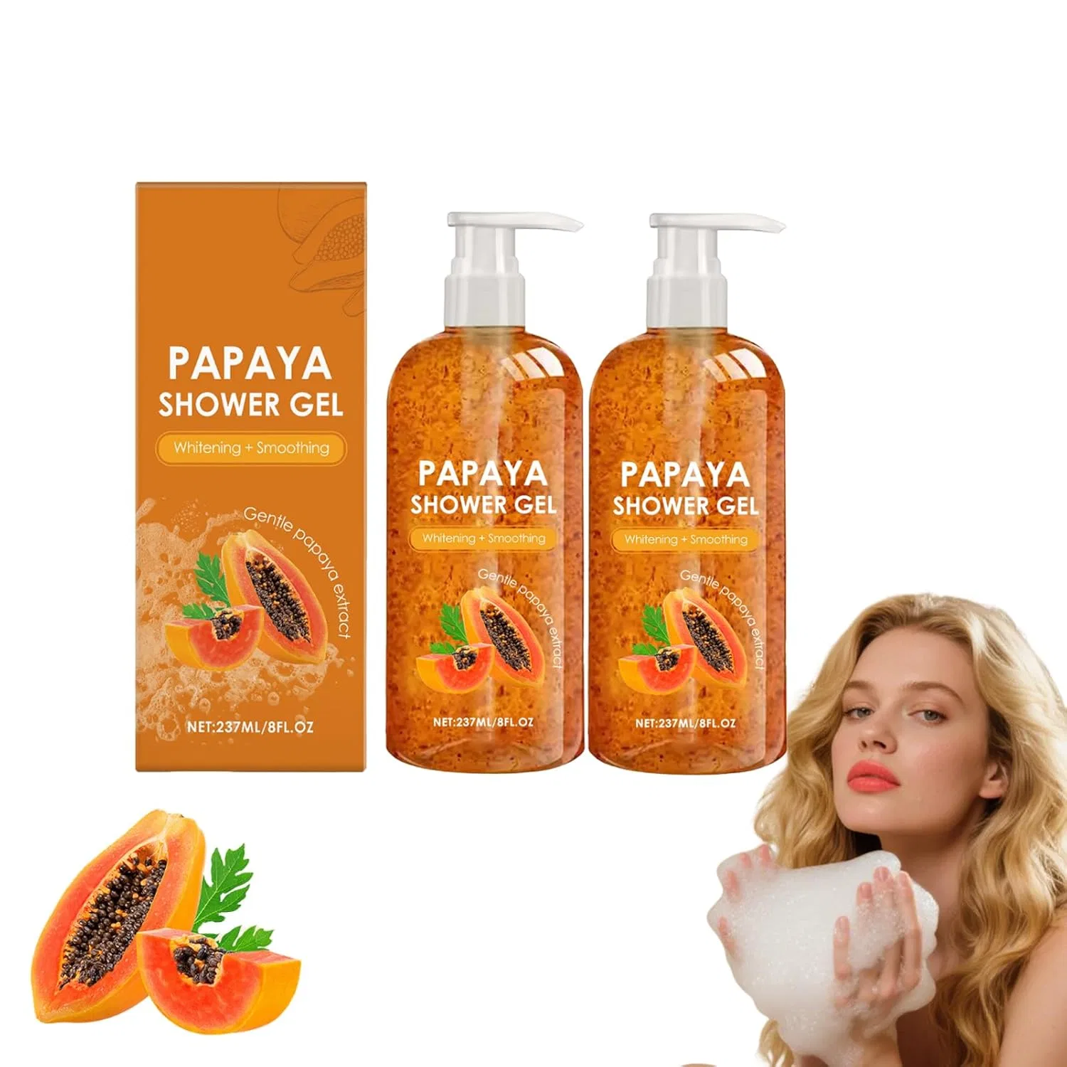 Гель для душа эксфолиирующий Papaya, VKaoess, 2 флакона, 237 мл, Persimmon