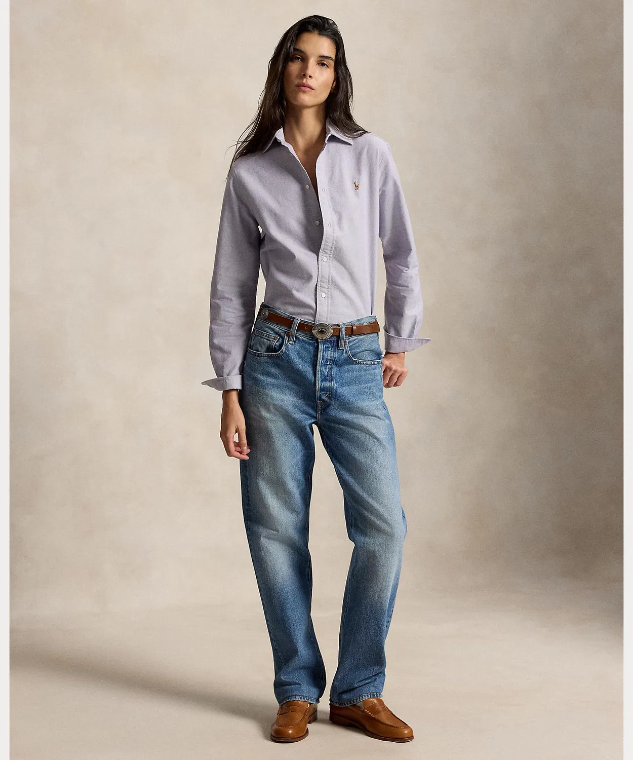 Женская хлопковая рубашка Classic Fit с длинным рукавомPOLO RALPH LAUREN, Purple — фото 3