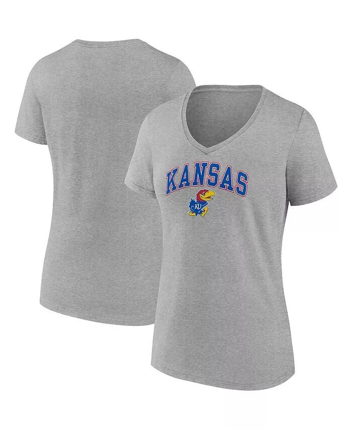 

Женская футболка Heather Grey Kansas Jayhawks Evergreen Campus с v-образным вырезом Fanatics