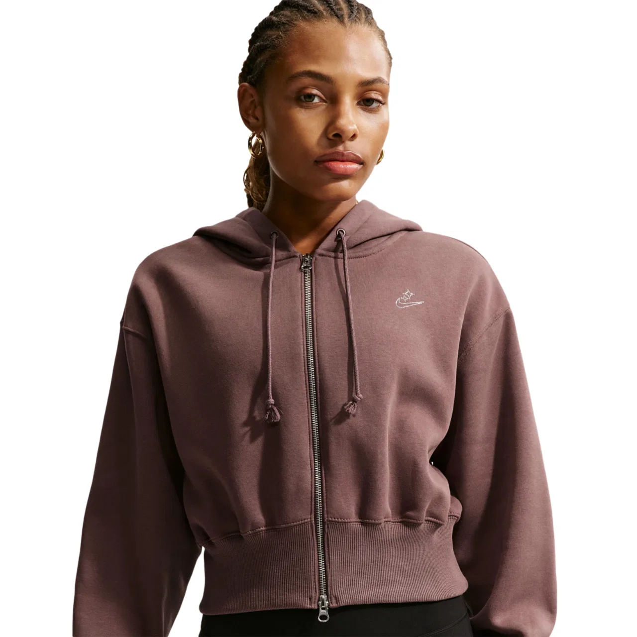 Женское укороченное худи с молнией Phoenix Fleece Bling Nike, цвет Tattoo/Tattoo