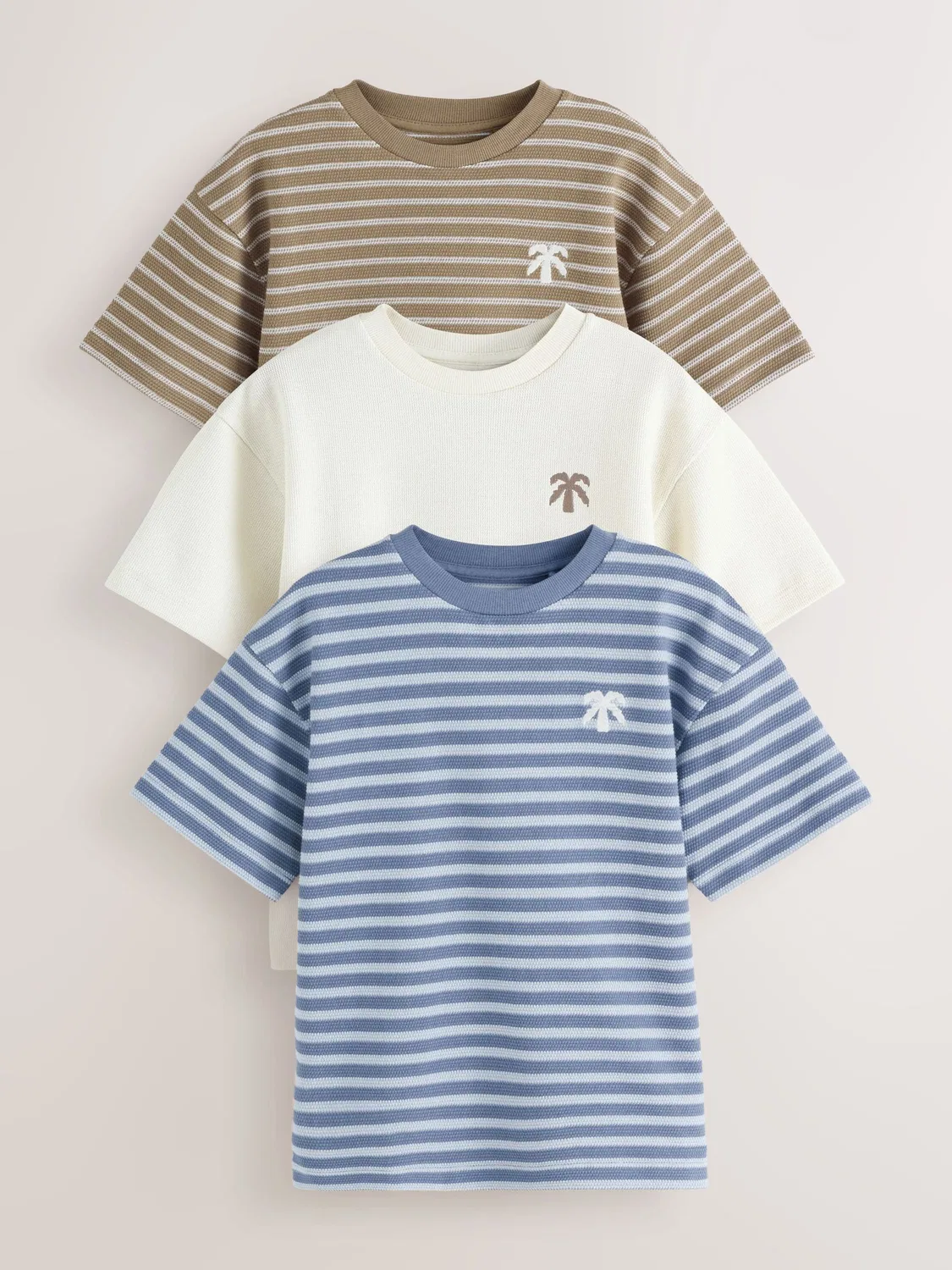 Футболка с текстурой, 3 шт Next, Blue/White/Brown Stripe
