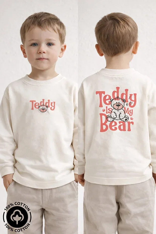 Детская футболка с принтом Teddy Bear Oversize Miniel, Ecru