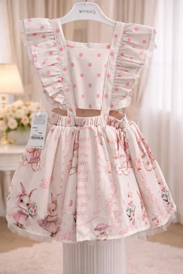 Детское платье для девочек с принтом Cumino Rabbit Tutu Dress Alvadonna, Pink — фото 3