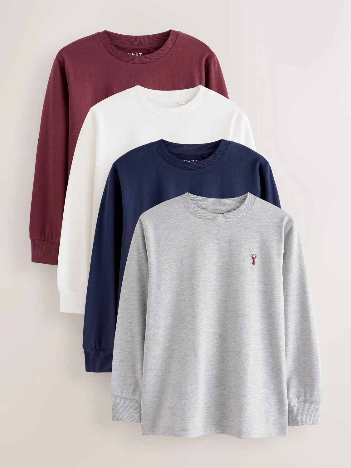 Футболка с длинным рукавом Stag Logo, 4 штуки Next, Berry Red/Grey/White/Blue