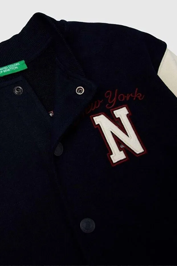 Детское пальто-бомбер для мальчиков с принтом United Colors Of Benetton, Navy Blue — фото 3