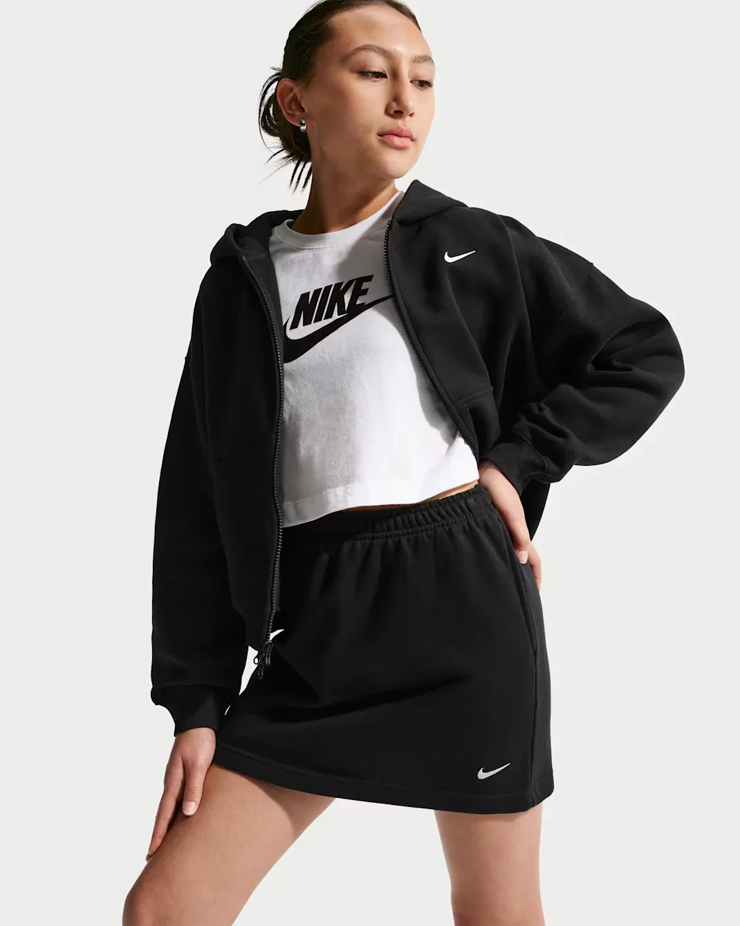 Детская юбка из французской махровой ткани для девочек (подростков) Nike Sportswear Studio Fleece, Black/White — фото 4