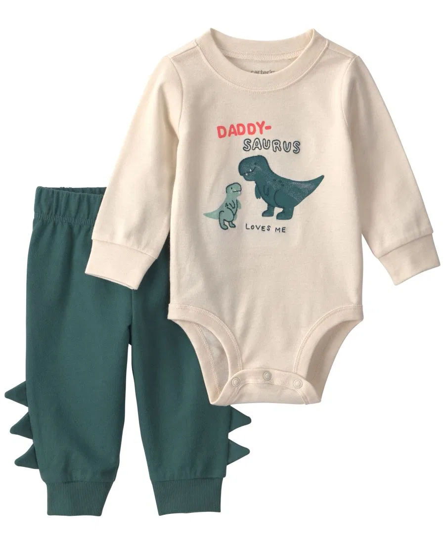 Комплект боди и штанов с принтом Daddy-Saurus Loves Me Carter's, Green Cream