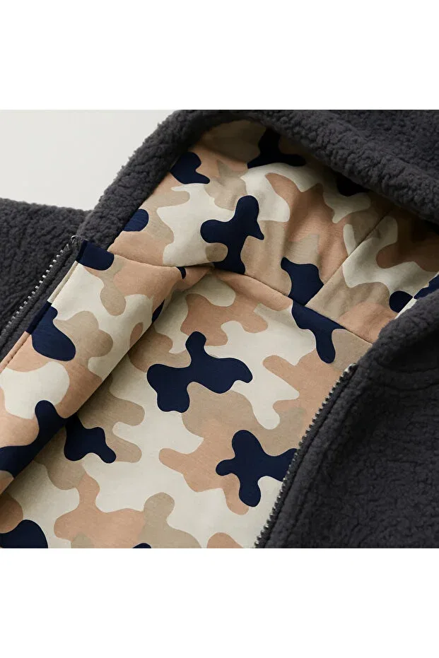 Детское пальто для девочек с капюшоном Welsoft cardigan For My Baby, Dark Gray-Camouflage Lining — фото 2