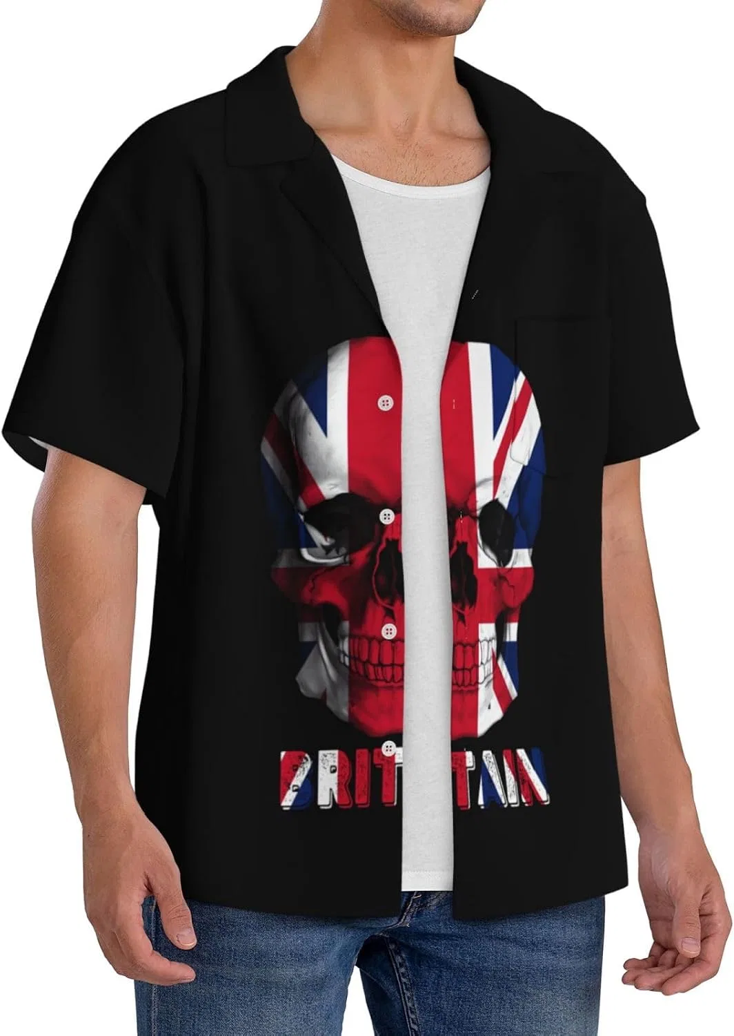 Мужская свободная рубашка с коротким рукавом и черепом Britain Flag, Black — фото 2