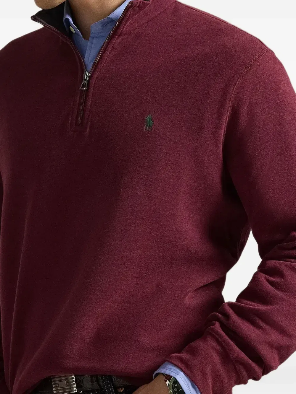 Свитер с вышитым логотипом и короткой молнией POLO RALPH LAUREN, красный — фото 3