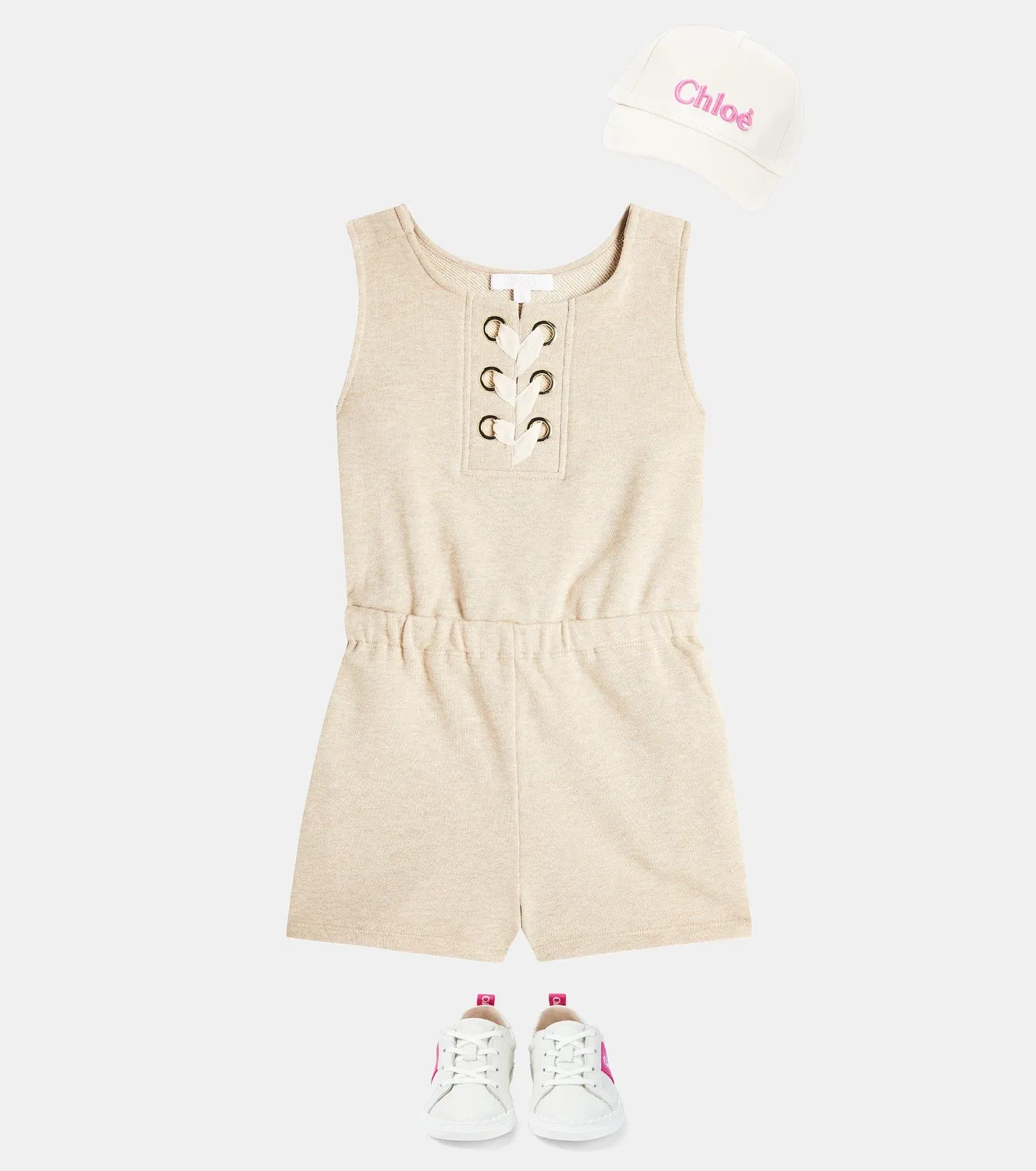 Комбинезон хлопковый Chloé Kids, бежевый Marl — фото 2