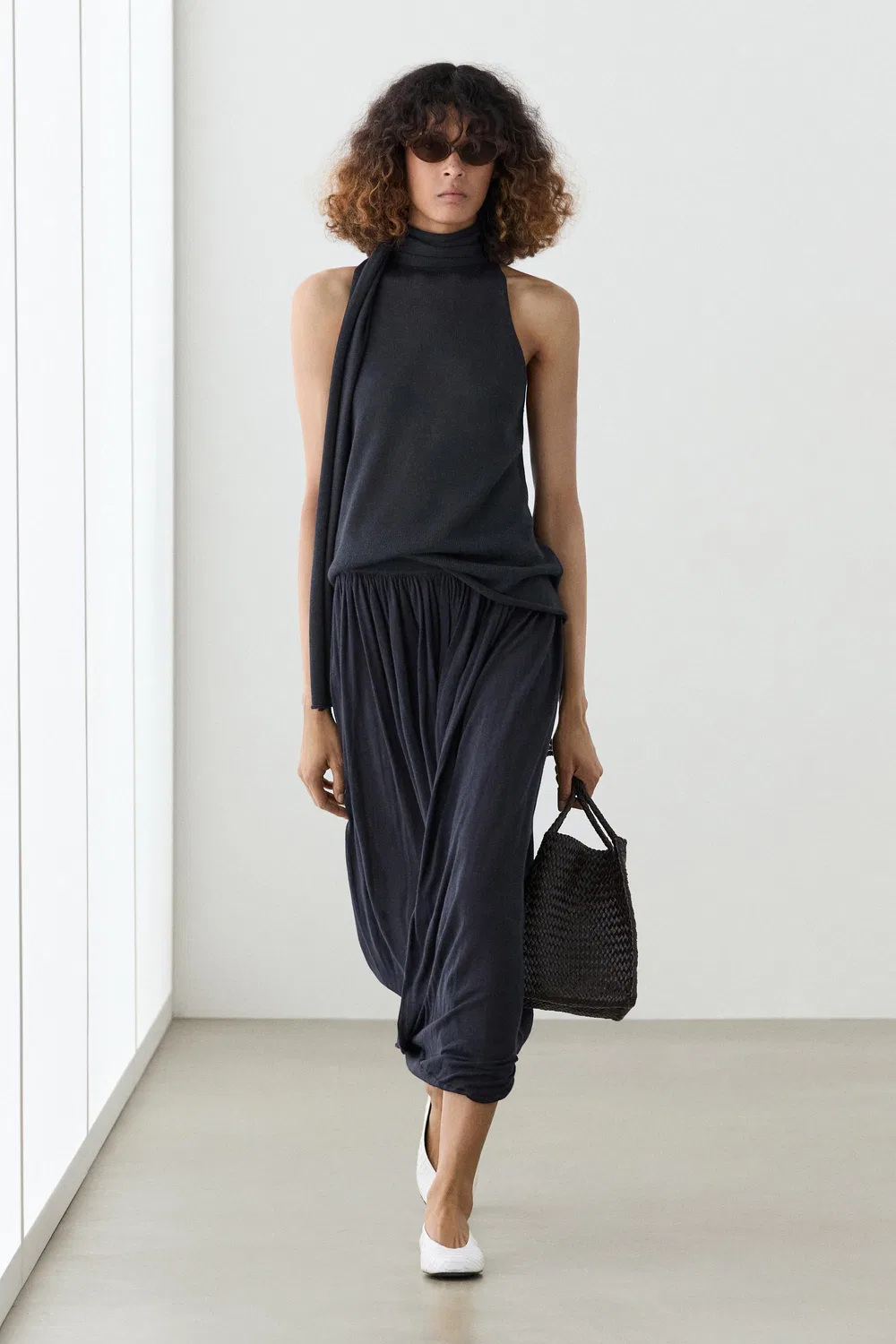 Юбка-миди Massimo Dutti Draped Balloon, темно-синий