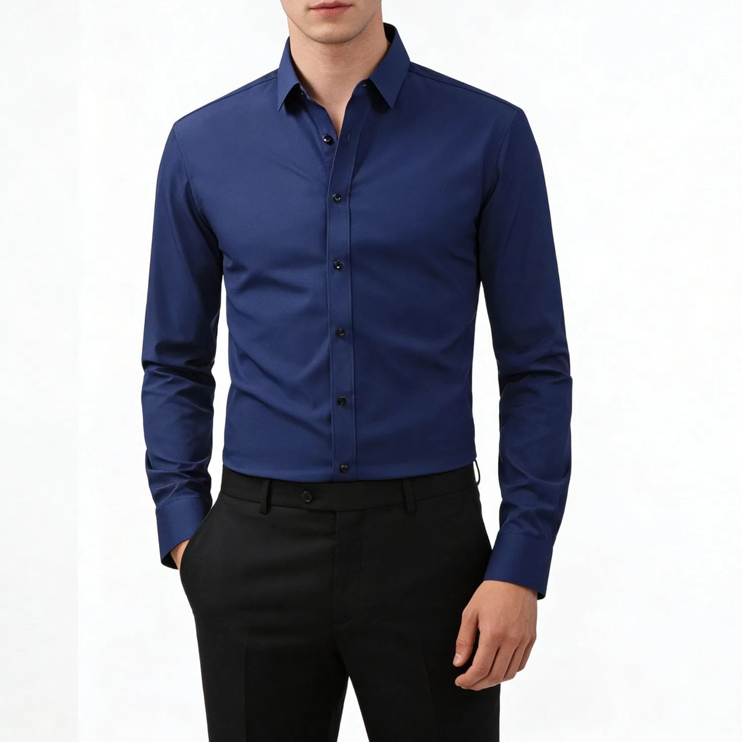 Мужская рубашка с длинным рукавом, современный slim fit, Blue Navy — фото 2